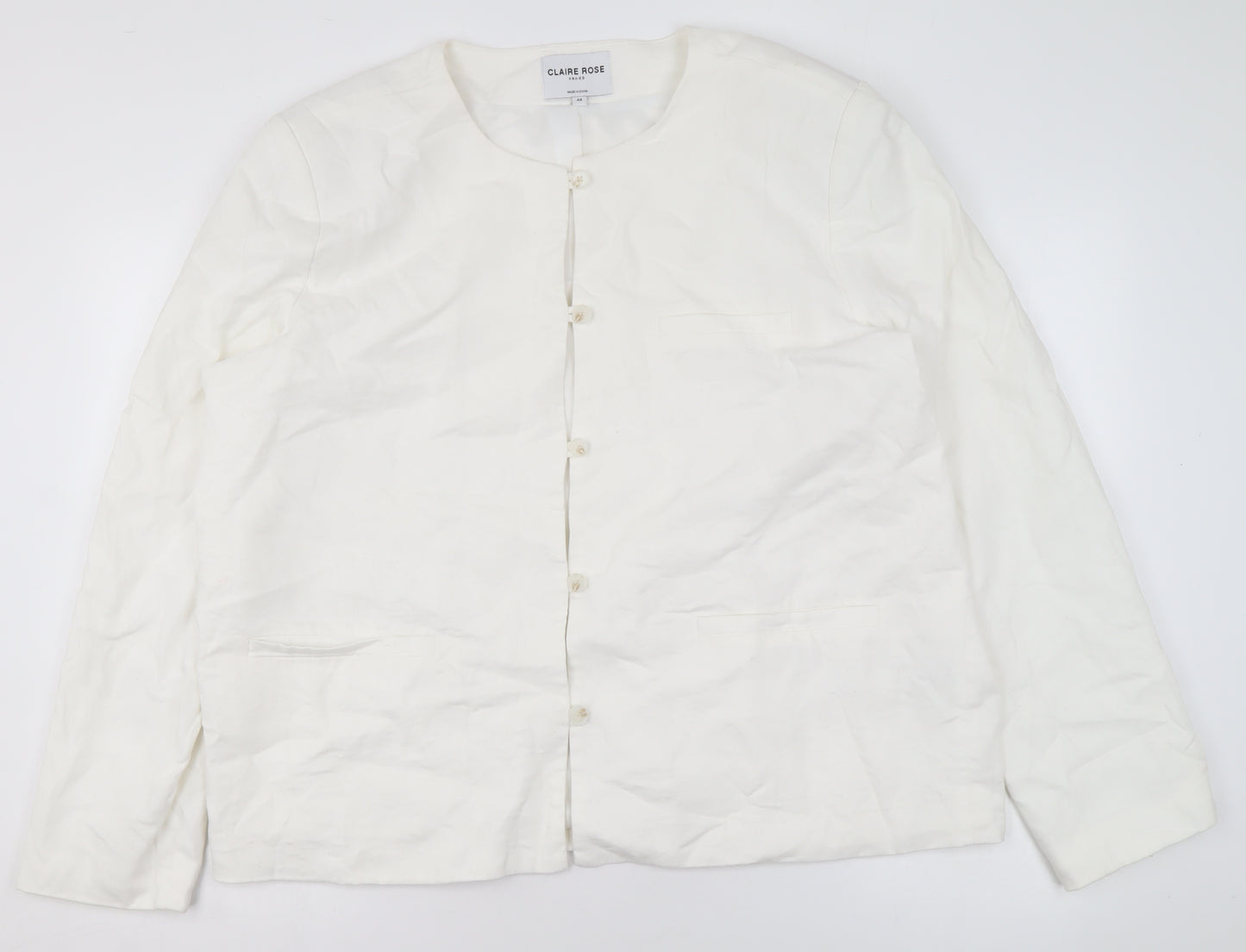 Claire Rose Women White Linen Blend Regular Fit Blazer Size 16