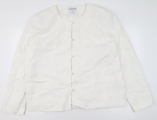 Claire Rose Women White Linen Blend Regular Fit Blazer Size 16