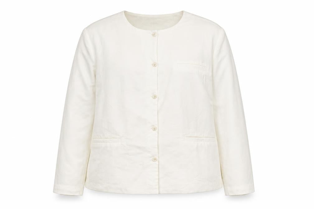 Front view of Claire Rose Women White Linen Blend Regular Fit Blazer, size 16