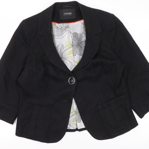 George Women's Black Blazer UK 18 Regular Fit One Button Lined Jacket