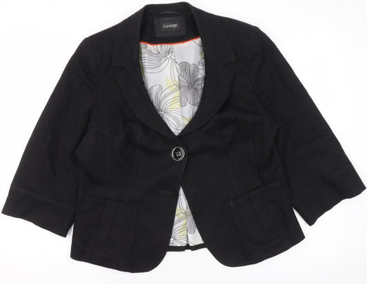 George Women's Black Blazer UK 18 Regular Fit One Button Lined Jacket