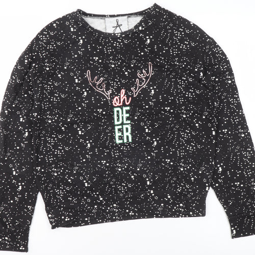 Atmosphere Women's Black Christmas Oh Deer Sweatshirt Size 6
