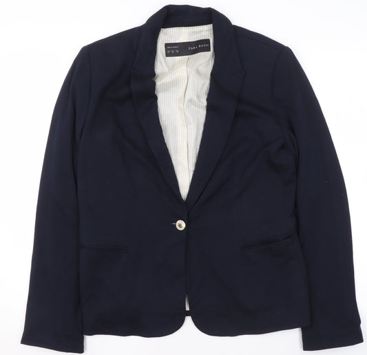 Zara Basic Women Blue XL Blazer Single-Breasted Lined Jacket
