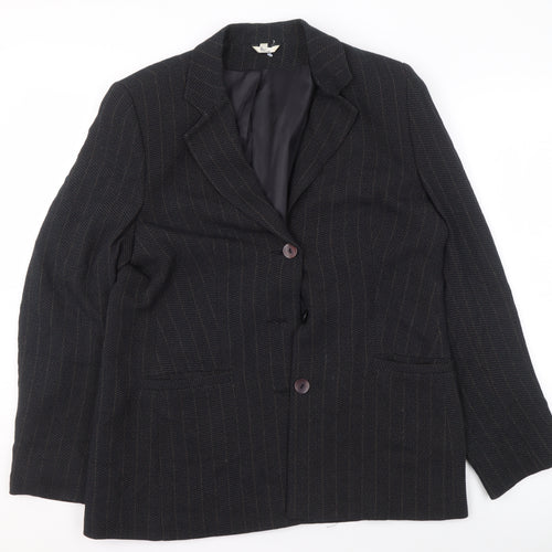 Klass Collection Women Black Pinstripe Blazer Size 16 Regular Fit Jacket