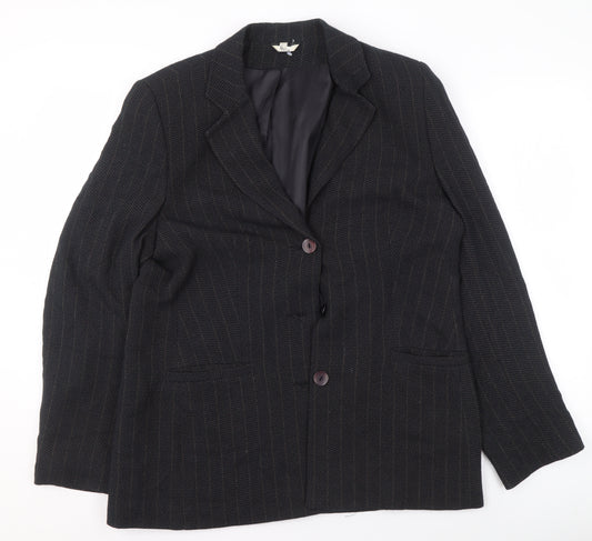 Klass Collection Women Black Pinstripe Blazer Size 16 Regular Fit Jacket
