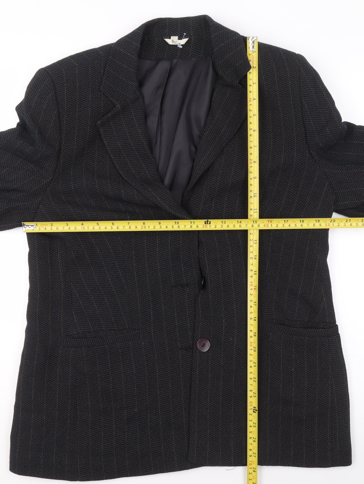 Klass Collection Women Black Pinstripe Blazer Size 16 Regular Fit Jacket