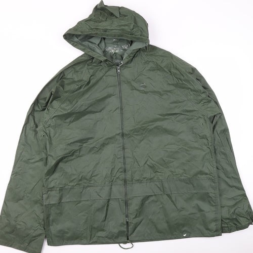 Mountain Essentials Men’s Green Hooded Rain Jacket Size M Water Resistant