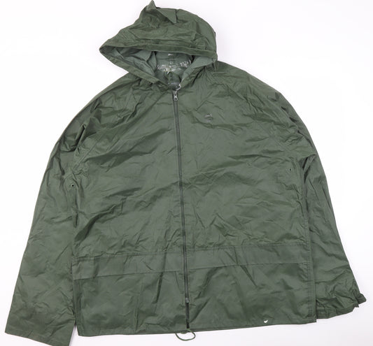 Mountain Essentials Men’s Green Hooded Rain Jacket Size M Water Resistant