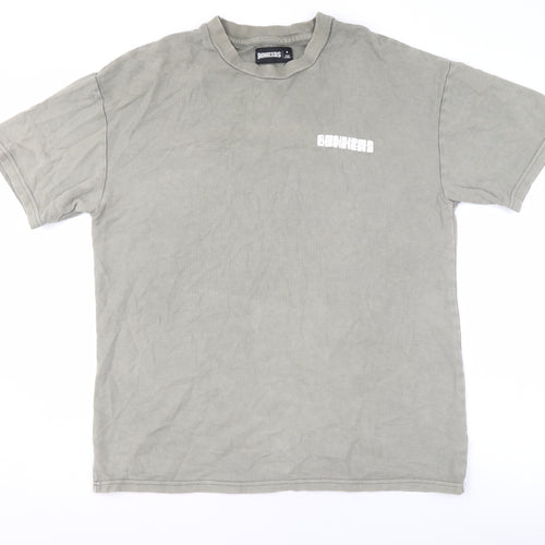 BONKERS Men's Grey Cotton Crew Neck Short Sleeve T-Shirt Size S