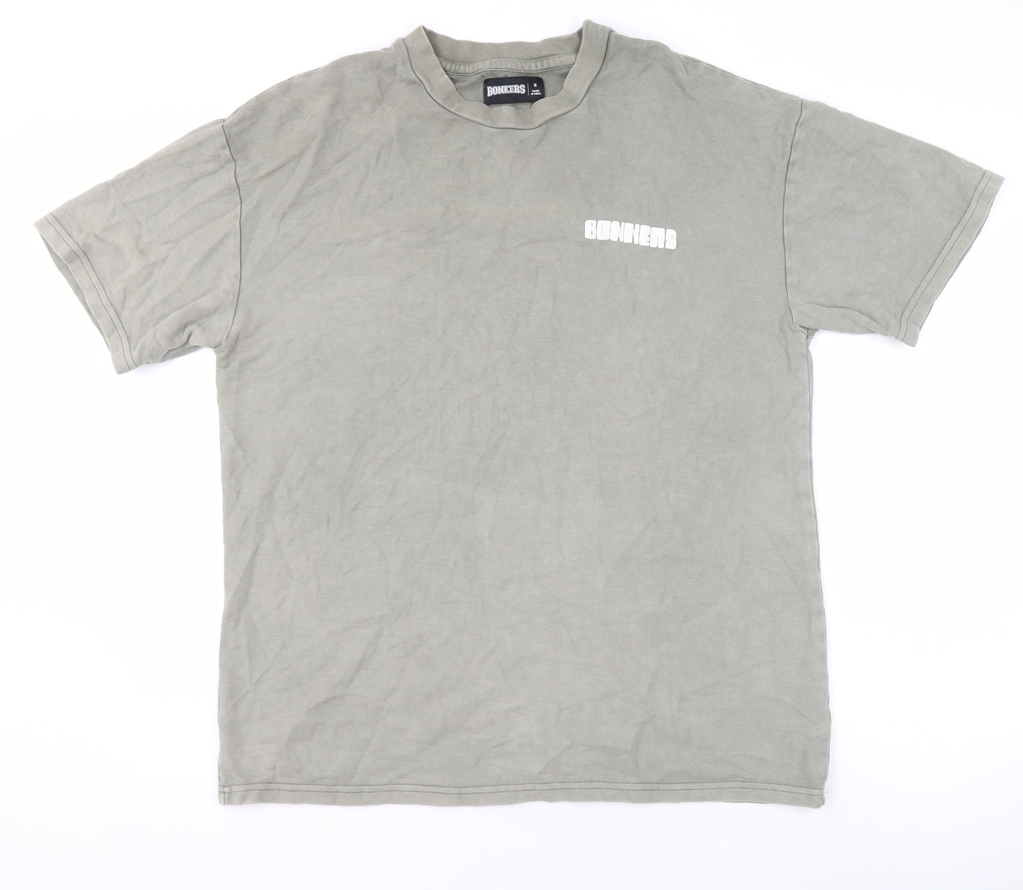 BONKERS Men's Grey Cotton Crew Neck Short Sleeve T-Shirt Size S