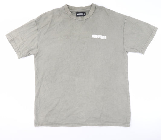 BONKERS Men's Grey Cotton Crew Neck Short Sleeve T-Shirt Size S