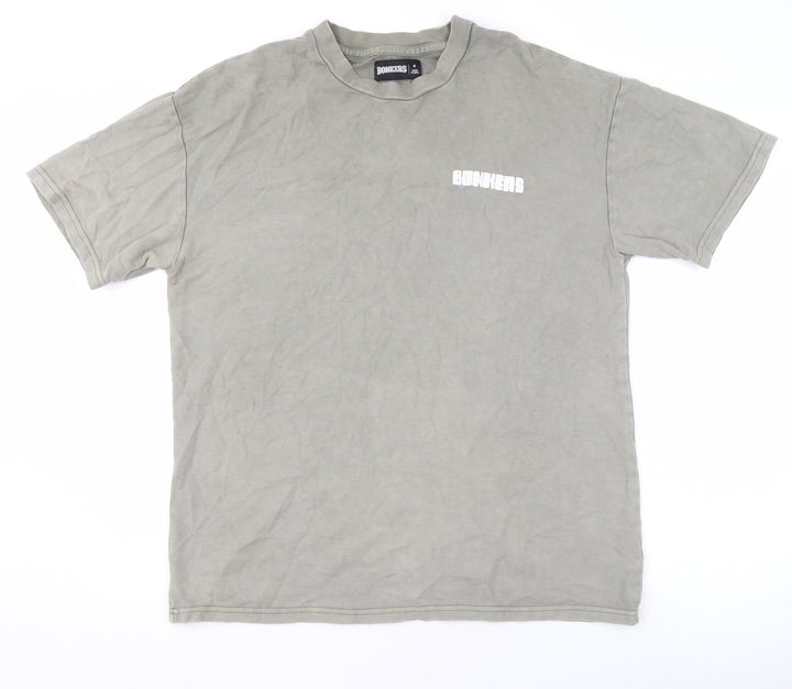 BONKERS Men's Grey Cotton Crew Neck Short Sleeve T-Shirt Size S