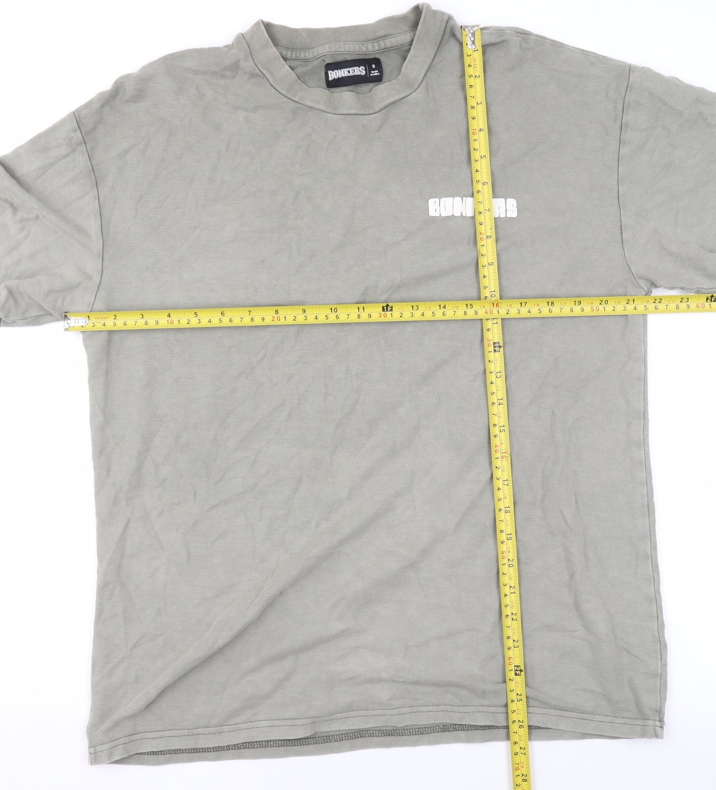 BONKERS Men's Grey Cotton Crew Neck Short Sleeve T-Shirt Size S