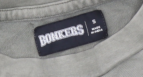 BONKERS Men's Grey Cotton Crew Neck Short Sleeve T-Shirt Size S