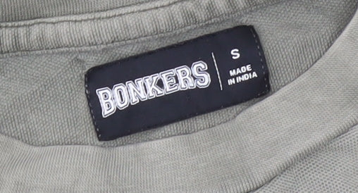 BONKERS Men's Grey Cotton Crew Neck Short Sleeve T-Shirt Size S