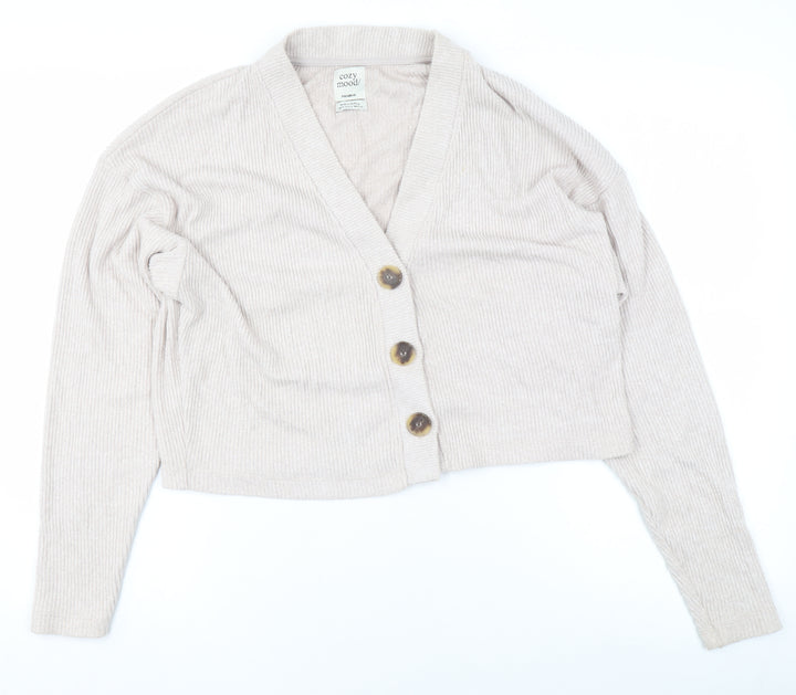 Pull & Bear Women's Beige V-Neck Knit Cardigan Size S