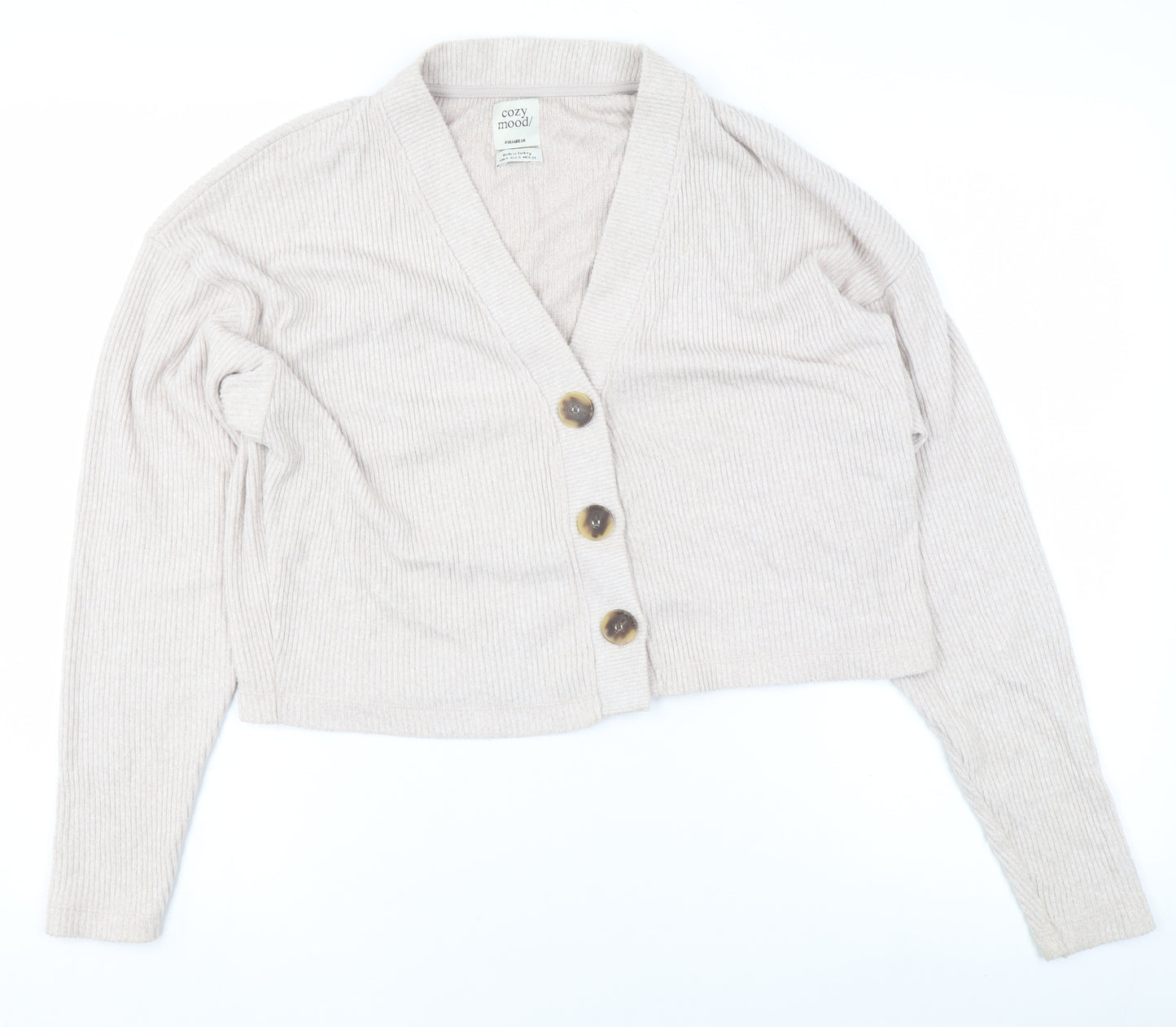 Pull & Bear Women's Beige V-Neck Knit Cardigan Size S