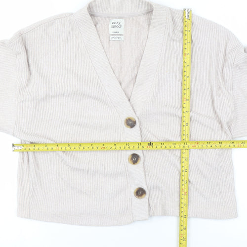 Pull & Bear Women's Beige V-Neck Knit Cardigan Size S