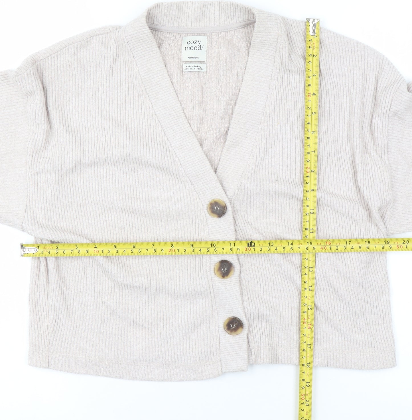 Pull & Bear Women's Beige V-Neck Knit Cardigan Size S
