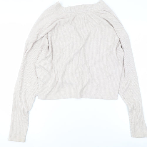 Pull & Bear Women's Beige V-Neck Knit Cardigan Size S