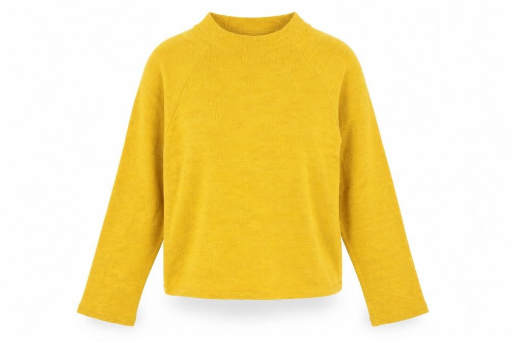 Front view of H&M Women's Yellow Mock Neck Knit jumper, size S
