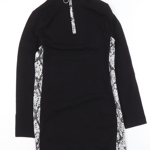 Candy Couture Girls Black Snake Print Panel Zip High Neck Dress Age 9