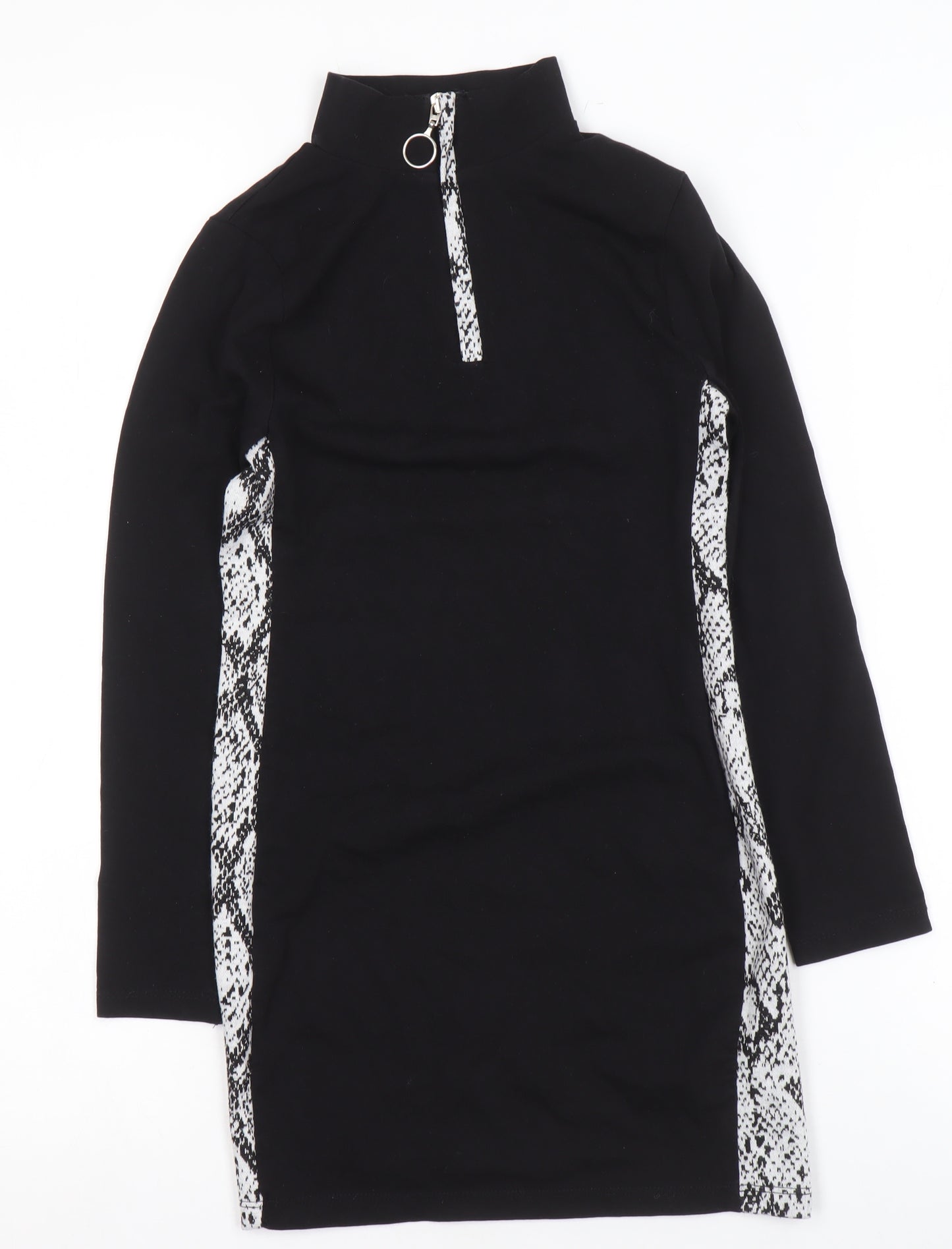 Candy Couture Girls Black Snake Print Panel Zip High Neck Dress Age 9