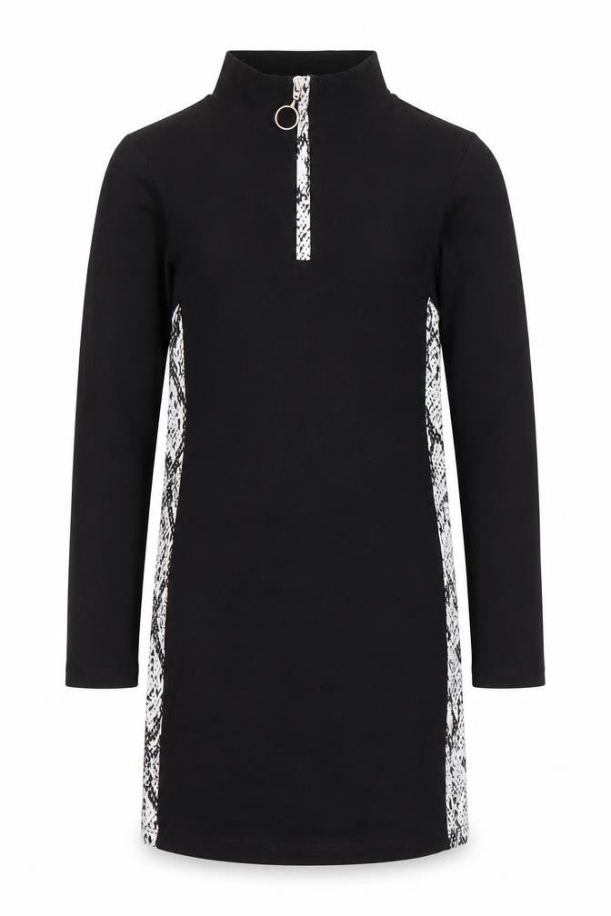 Candy Couture Girls Black Snake Print Panel Zip High Neck Dress Age 9