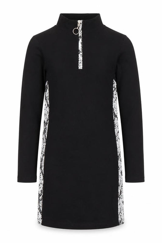 Candy Couture Girls Black Snake Print Panel Zip High Neck Dress Age 9