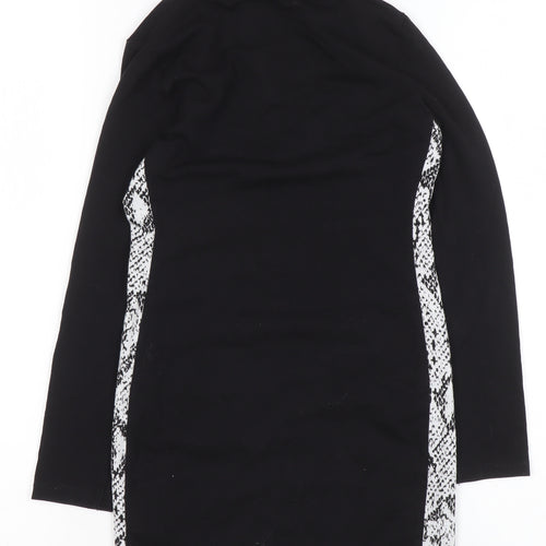 Candy Couture Girls Black Snake Print Panel Zip High Neck Dress Age 9