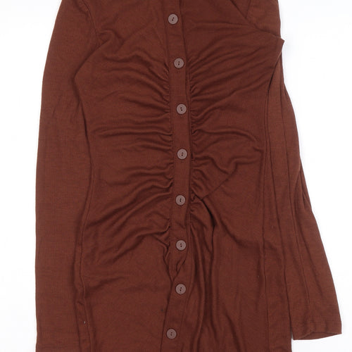 Stradivarius Women Brown Collared Shirt Dress Size 8 Button Front Knit