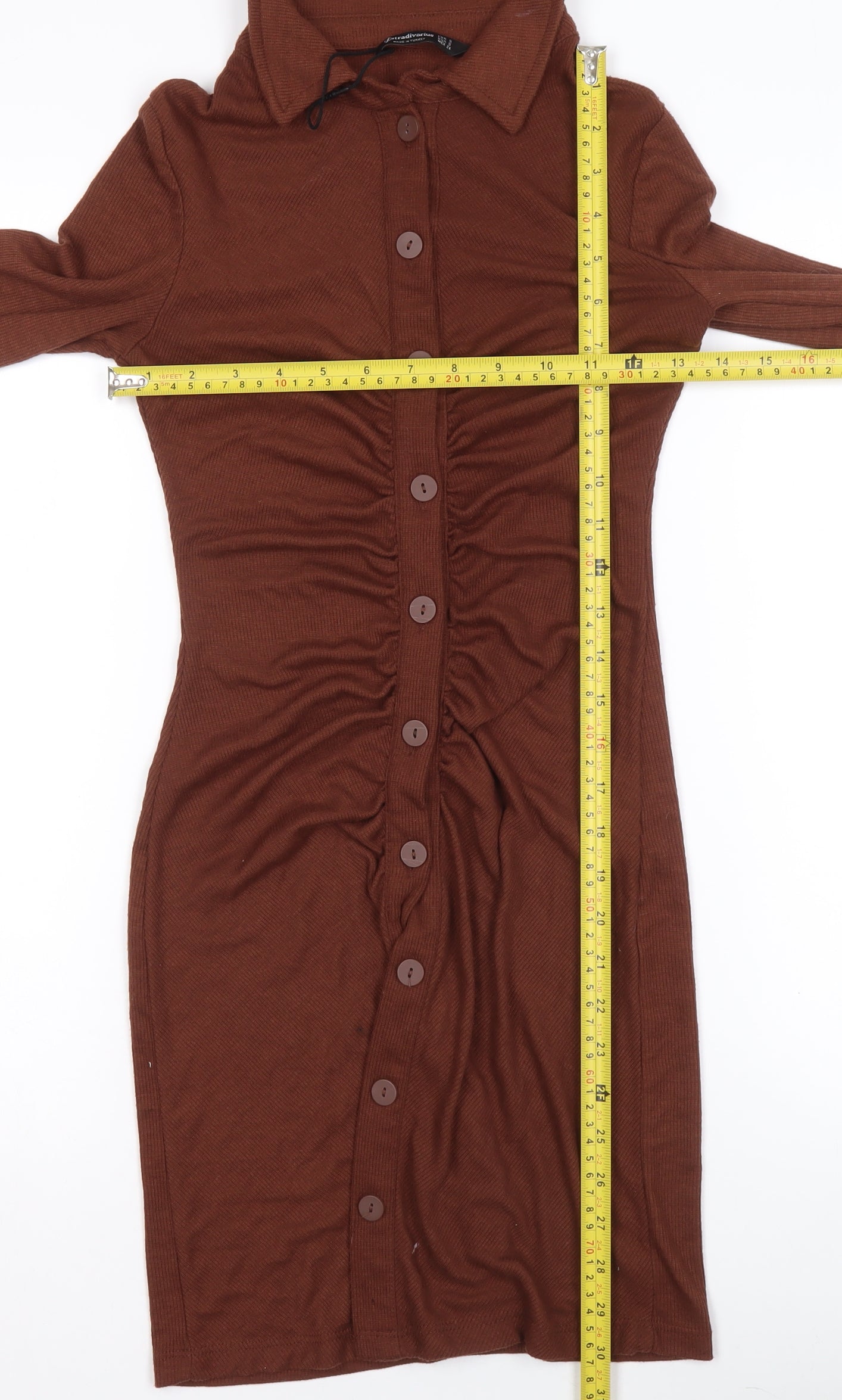 Stradivarius Women Brown Collared Shirt Dress Size 8 Button Front Knit