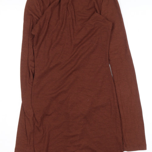 Stradivarius Women Brown Collared Shirt Dress Size 8 Button Front Knit