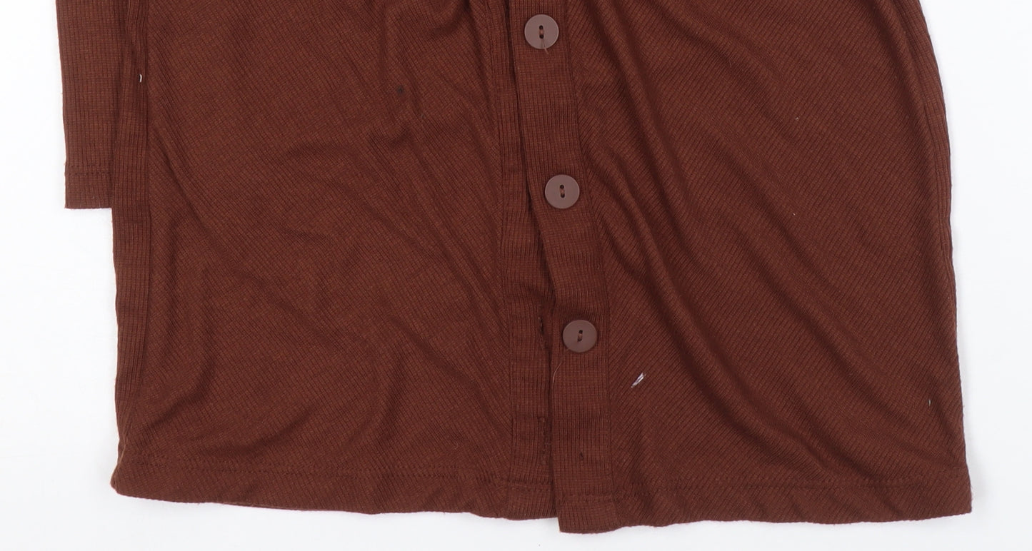 Stradivarius Women Brown Collared Shirt Dress Size 8 Button Front Knit
