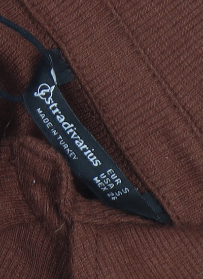 Stradivarius Women Brown Collared Shirt Dress Size 8 Button Front Knit