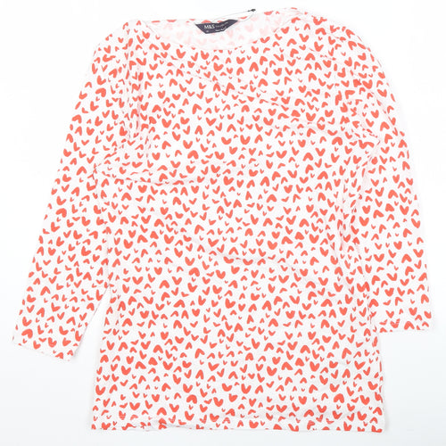 Marks and Spencer Women’s White Heart Print 3/4 Sleeve Cotton T-Shirt Size 10