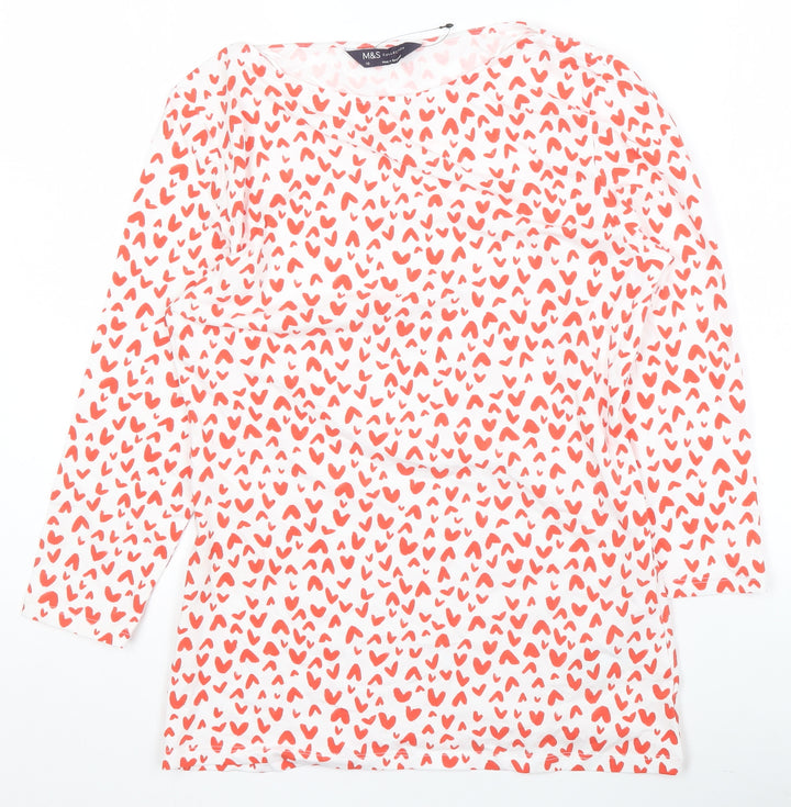 Marks and Spencer Women’s White Heart Print 3/4 Sleeve Cotton T-Shirt Size 10