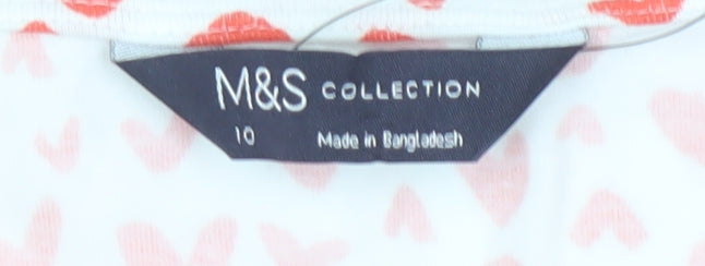 Marks and Spencer Women’s White Heart Print 3/4 Sleeve Cotton T-Shirt Size 10