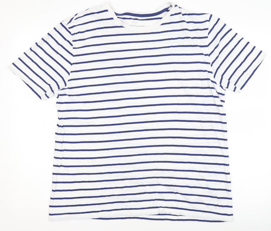 Marks and Spencer Women's White Striped Cotton T-Shirt L