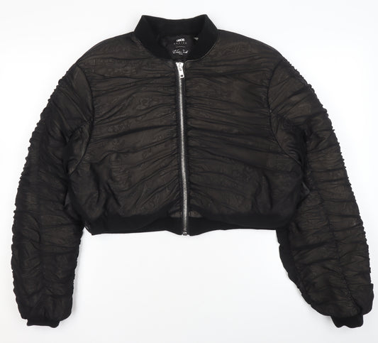 ASOS DESIGN Women Black Cropped Bomber Jacket UK 10 Quilted Zip Style