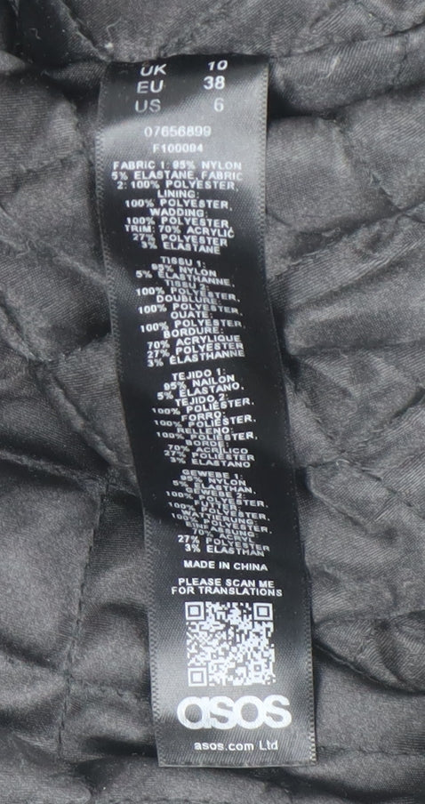 ASOS DESIGN Women Black Cropped Bomber Jacket UK 10 Quilted Zip Style