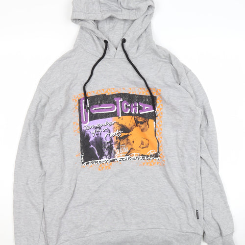 Gotcha Women Grey Pullover Hoodie Medium Graphic Print Cotton Blend