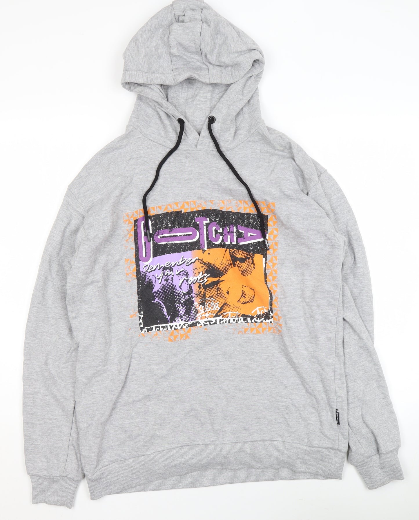 Gotcha Women Grey Pullover Hoodie Medium Graphic Print Cotton Blend