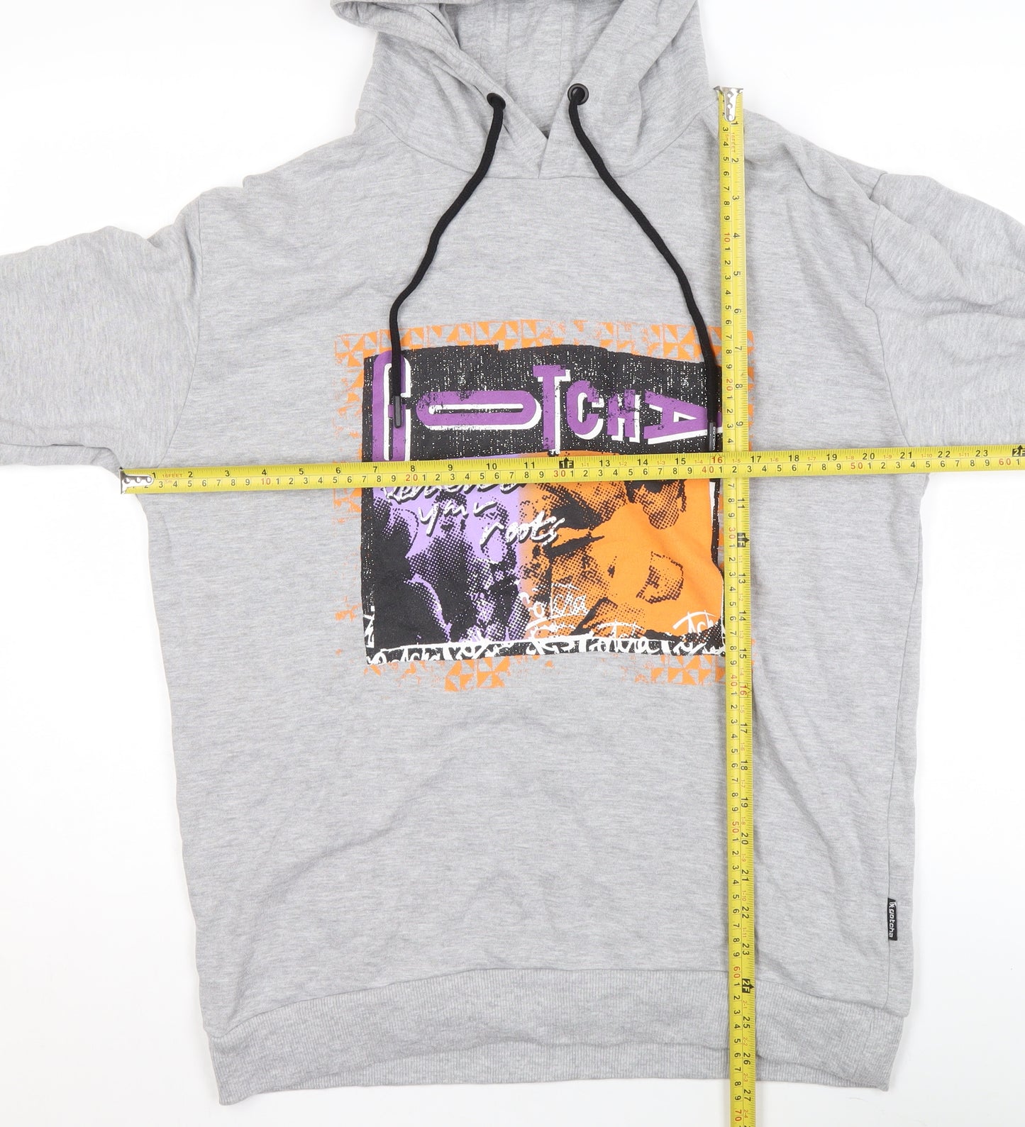 Gotcha Women Grey Pullover Hoodie Medium Graphic Print Cotton Blend