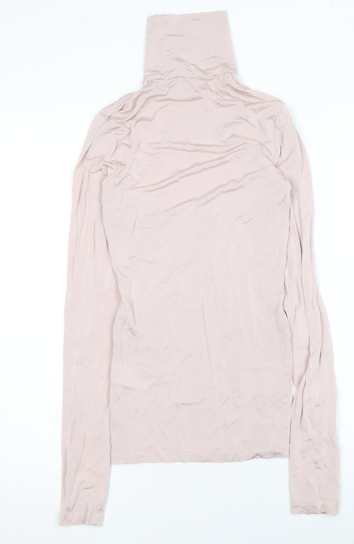 H&M Women Pink Roll Neck Long Sleeve Stretch Jersey Top Size 6