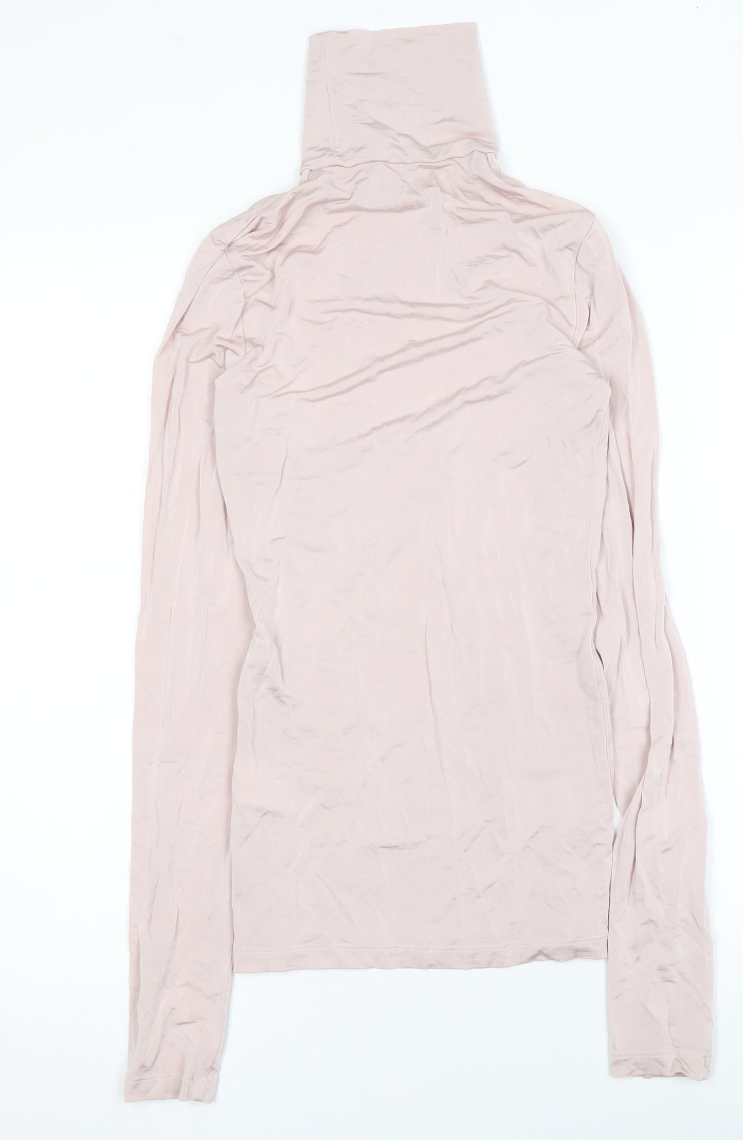 H&M Women Pink Roll Neck Long Sleeve Stretch Jersey Top Size 6