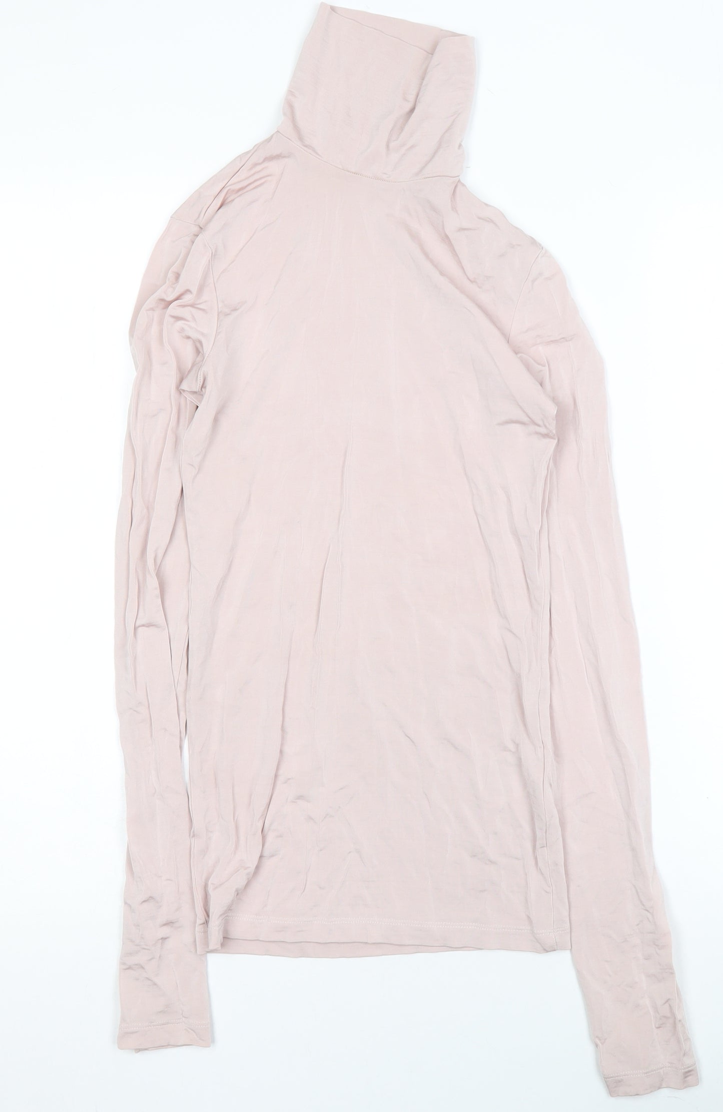 H&M Women Pink Roll Neck Long Sleeve Stretch Jersey Top Size 6