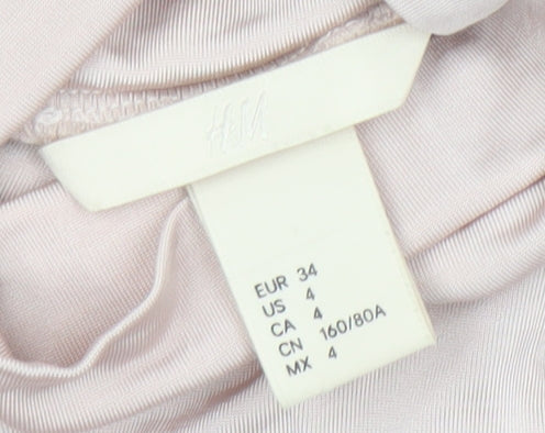 H&M Women Pink Roll Neck Long Sleeve Stretch Jersey Top Size 6