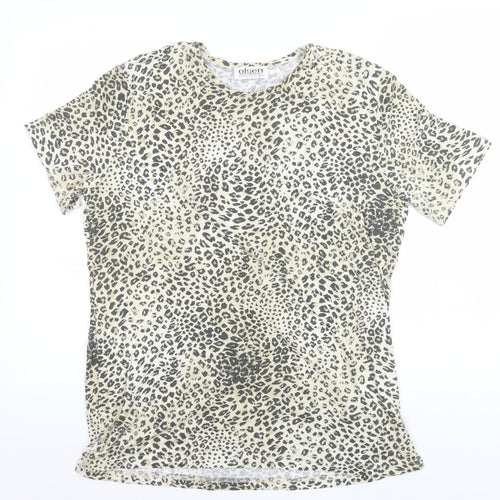 Olsen Womens Beige Animal Print Short Sleeve Viscose T-Shirt Size 14