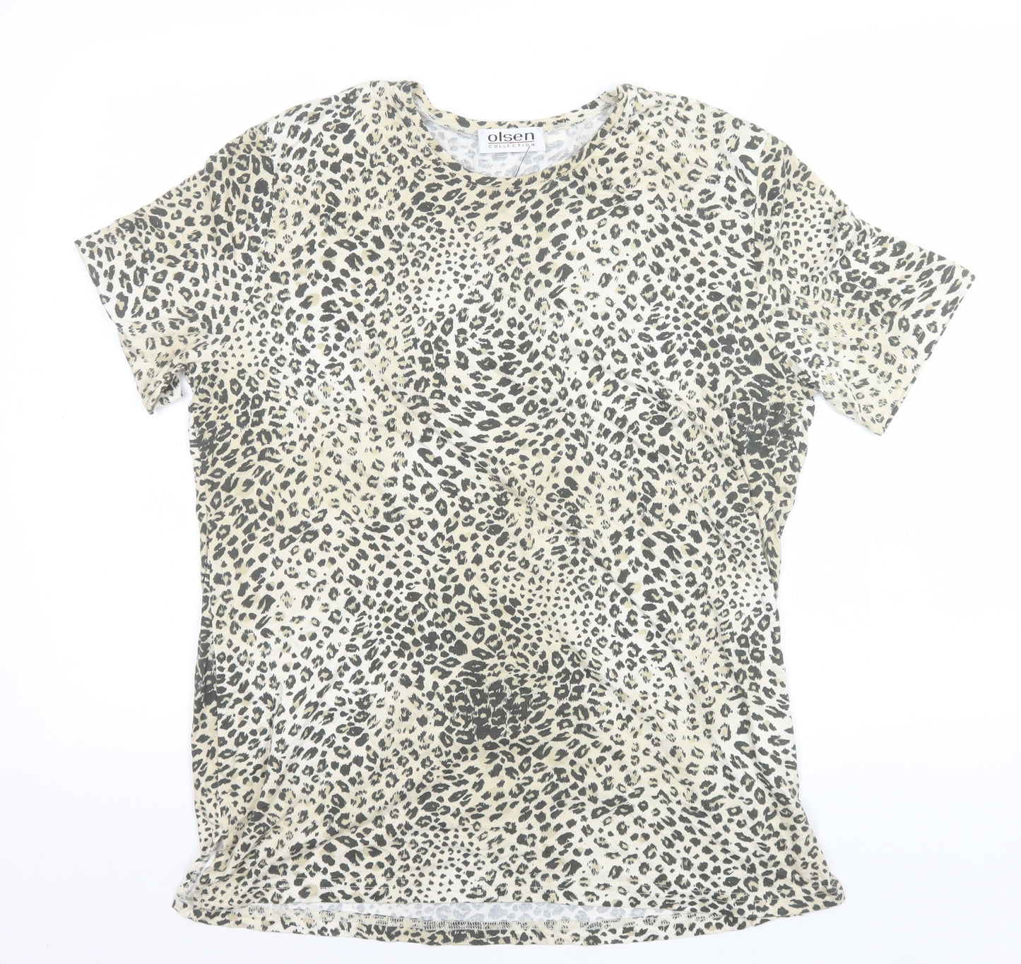 Olsen Womens Beige Animal Print Short Sleeve Viscose T-Shirt Size 14